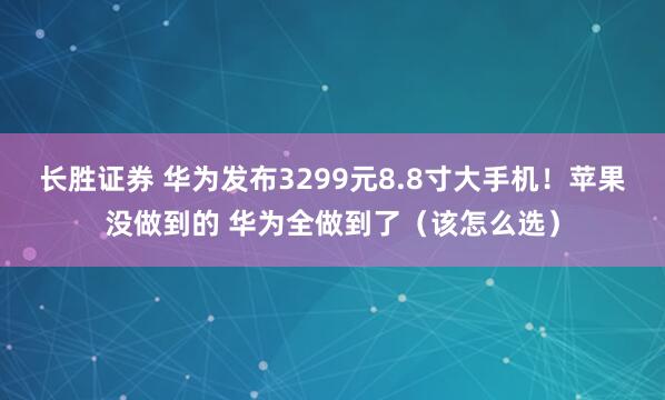 长胜证券 华为发布3299元8.8寸大手机！苹果没做到的 华为全做到了（该怎么选）