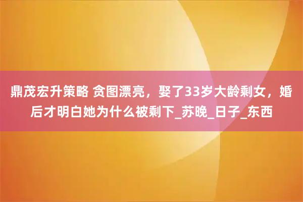 鼎茂宏升策略 贪图漂亮，娶了33岁大龄剩女，婚后才明白她为什么被剩下_苏晚_日子_东西